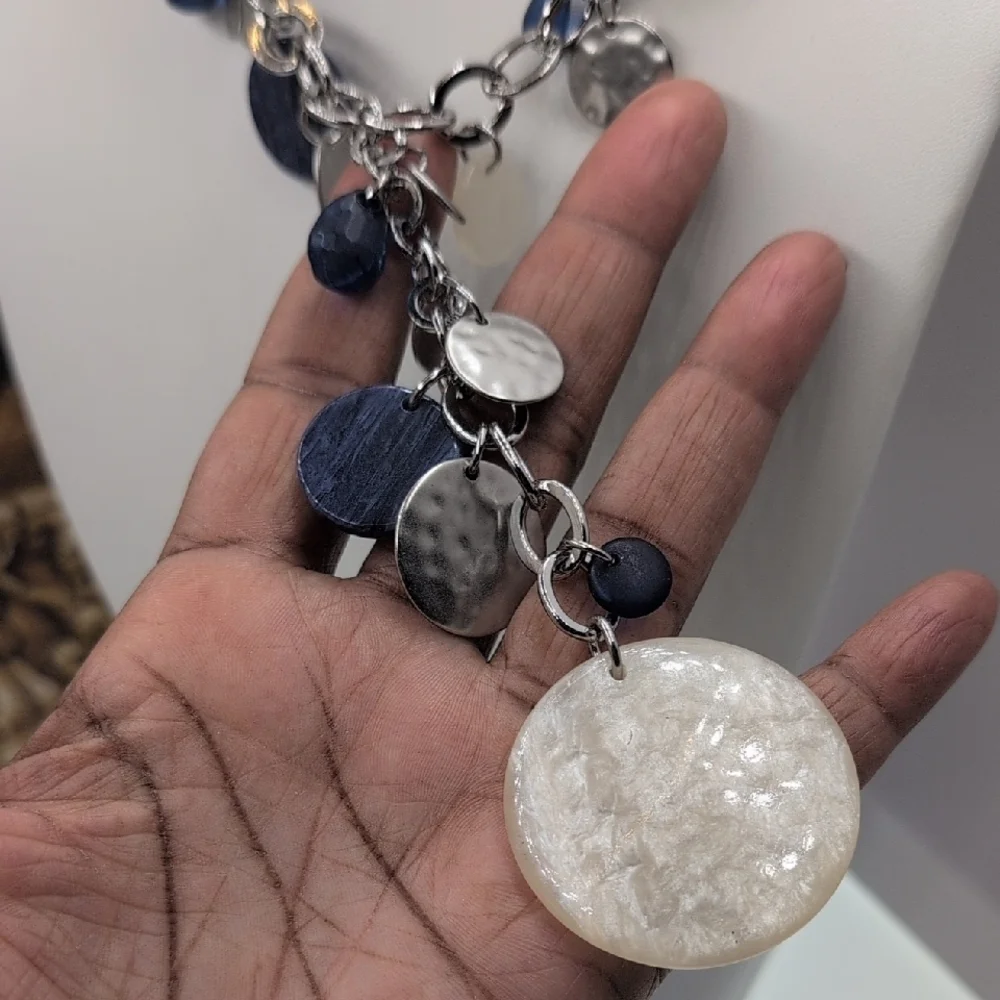Chico's Silver Blue Asymmetrical Necklace